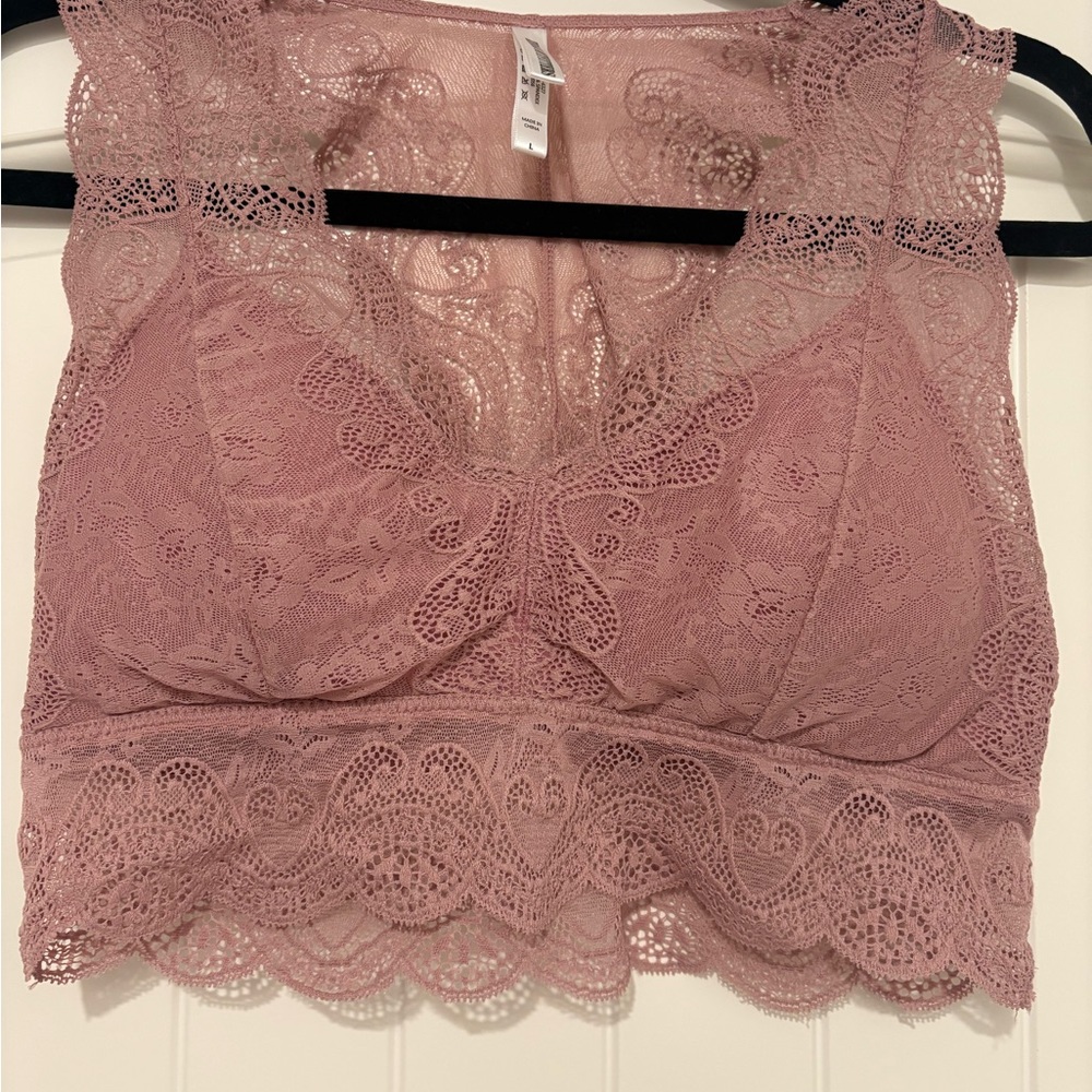 Zenana Outfitters Dusty Pink Scalloped Floral Lace Bralette Size Large L
